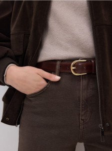 Skórzany pasek z klamrą - ciemnobrązowy