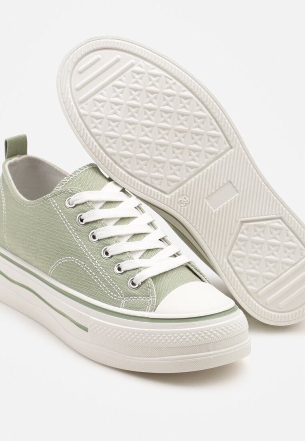 Jasnozielone Klasyczne Trampki na Grubej Podeszwie Natileva