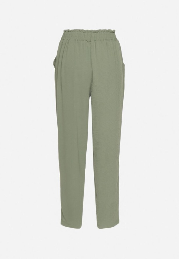 Zielone Spodnie z Wysokim Stanem i Wiązaniem Aralinea