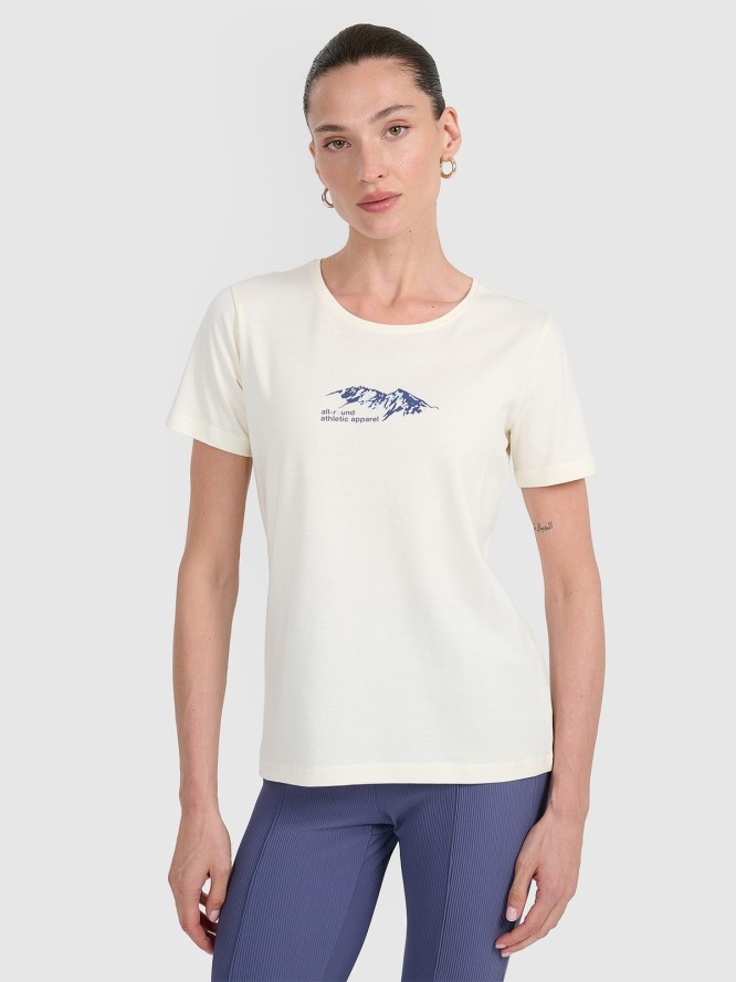 4F T-shirt regular z nadrukiem damski - biały S