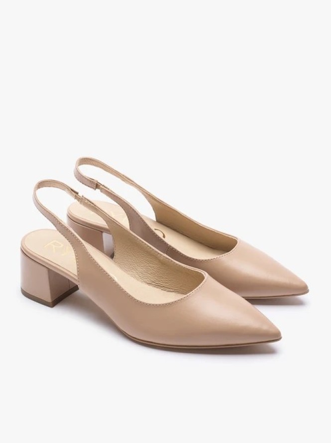 Beżowe czółenka bez pięty slingback na słupku