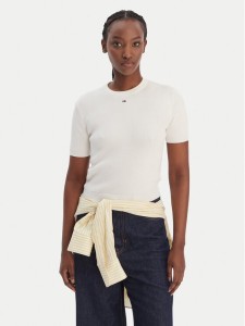 Tommy Jeans Sweter Essential DW0DW19336 Écru Regular Fit