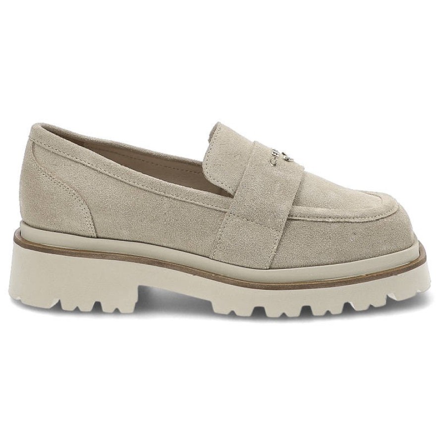 Beżowe Półbuty Chebello Eleganckie Mokasyny Damskie