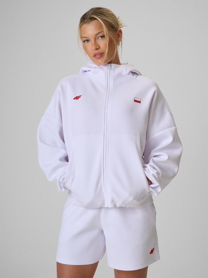 4F Bluza kibica regular z kapturem damska - biała M