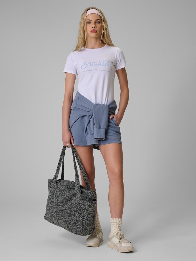 4F T-shirt slim z nadrukiem damski - biały M