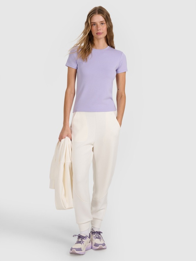 4F T-shirt z prążkowanej dzianiny z modalem damski - niebieski XS