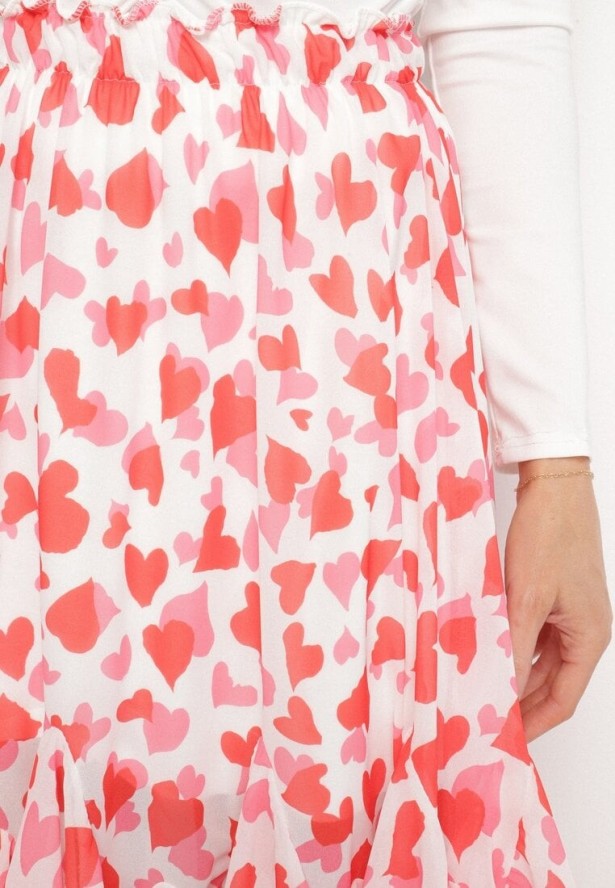 Biało-Różowa Spódnica o Rozkloszowanym Kroju z Falbanką Yasselia