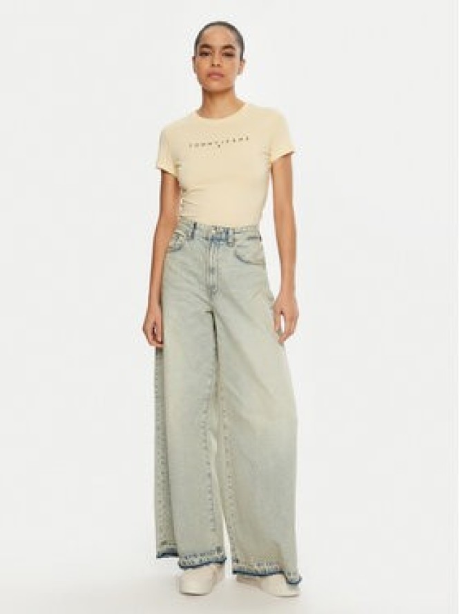 Tommy Jeans T-Shirt Linear DW0DW18398 Żółty Slim Fit