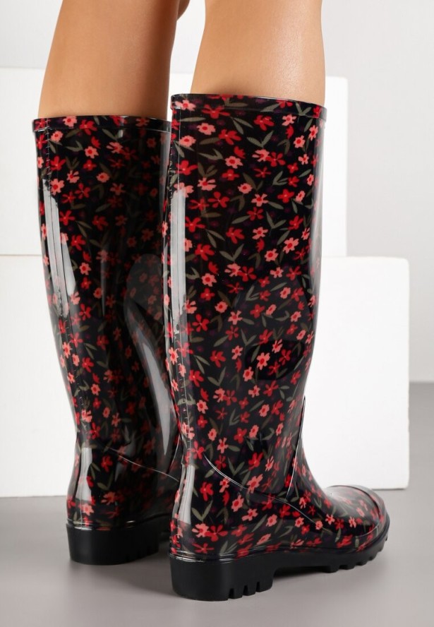 Czarne Kalosze Ozdobione Kwiatami Olivorie