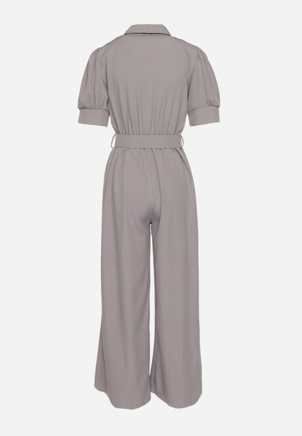 Szary Taliowany Kombinezon z Ozdobną Klamrą Filateia