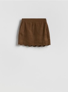 Lniana spódnica mini - brązowy