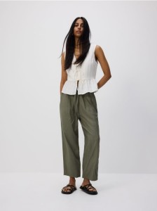 Wiskozowe spodnie z wiązaniem - zielony