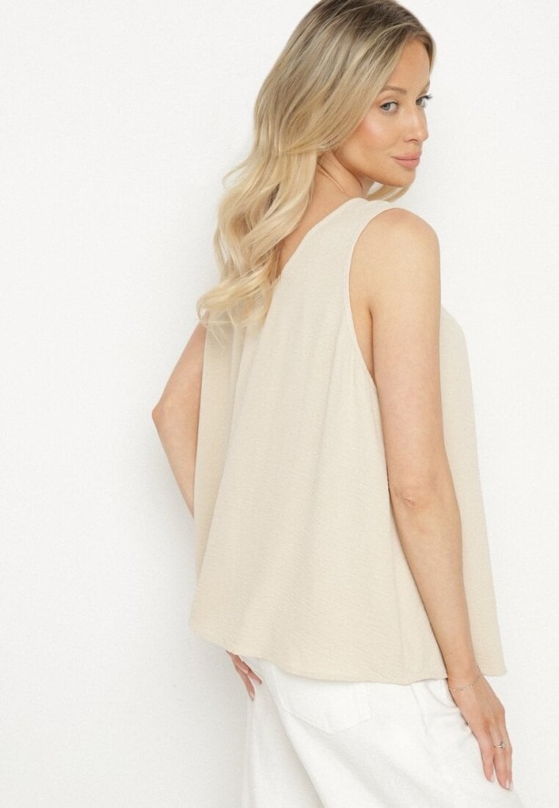 Beżowy Top na Szerokich Ramiączkach Zdobiony Guzikami Jenadorea