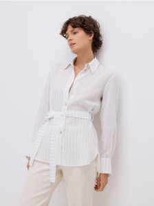 Długa koszula z wiązaniem - biały