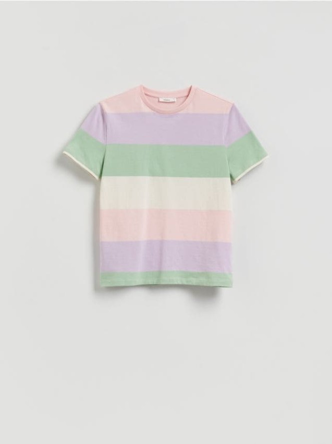 Bawełniany t-shirt w paski - lawendowy