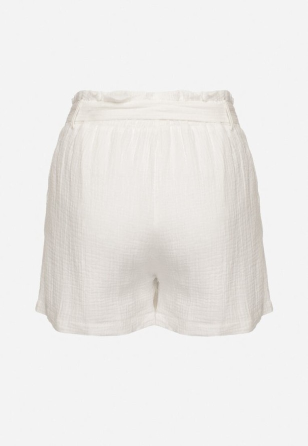 Białe Szorty z Bawełny z Gumką w Pasie i Materiałowym Paskiem Melluna