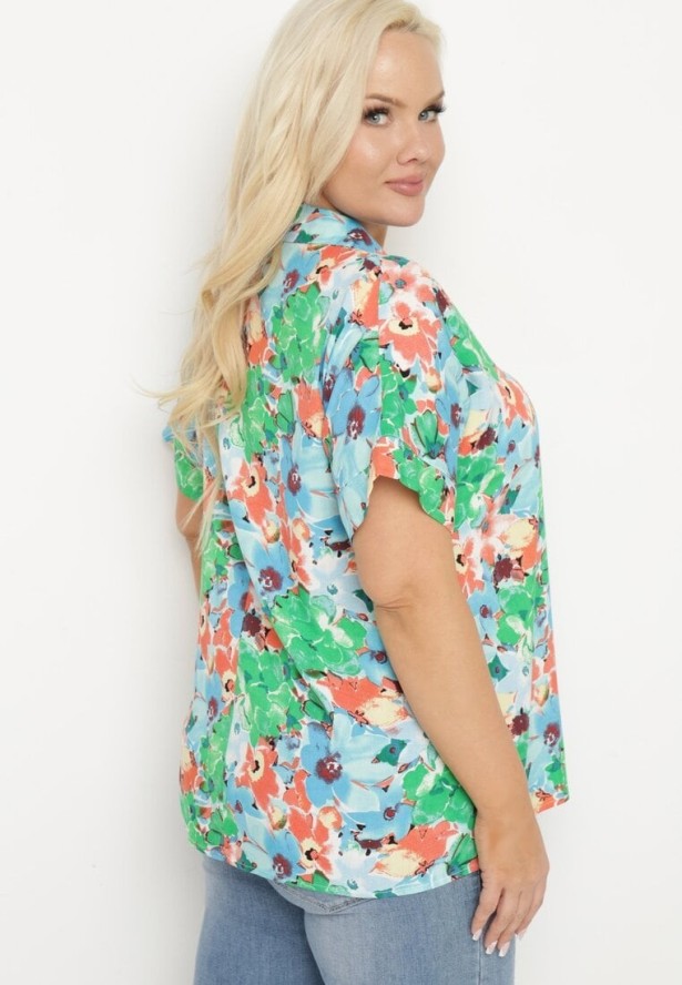 Zielona Koszula Wiskozowa w Kwiatowy Wzór Edionoria