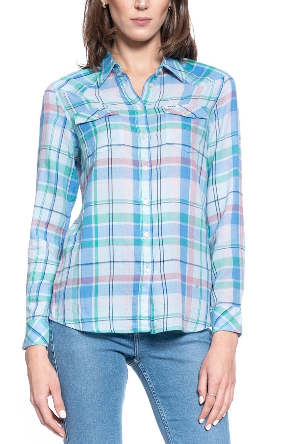 DAMSKA KOSZULA WRANGLER WESTERN CHECK SHIRT CASHMERE BLUE W5N1OBX2B 112130258