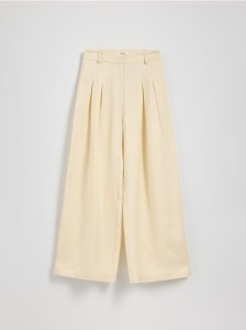 Szerokie spodnie z lnem - kremowy