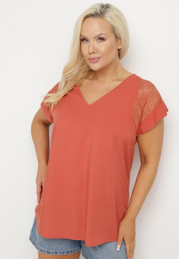 Beżowa Bluzka z Wiskozy z Przezroczystymi Wstawkami Zelauri