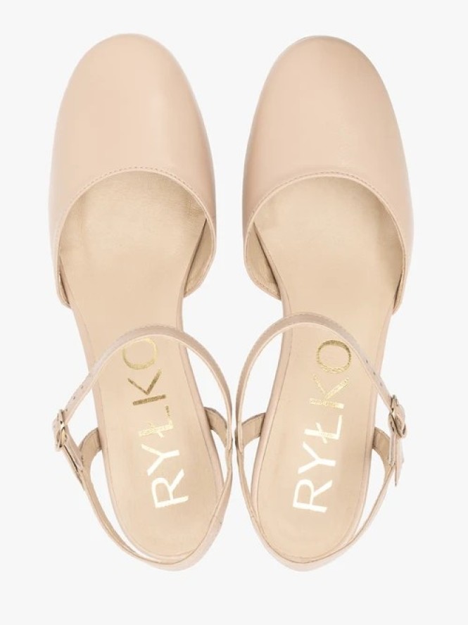 Beżowe czółenka bez pięty slingback