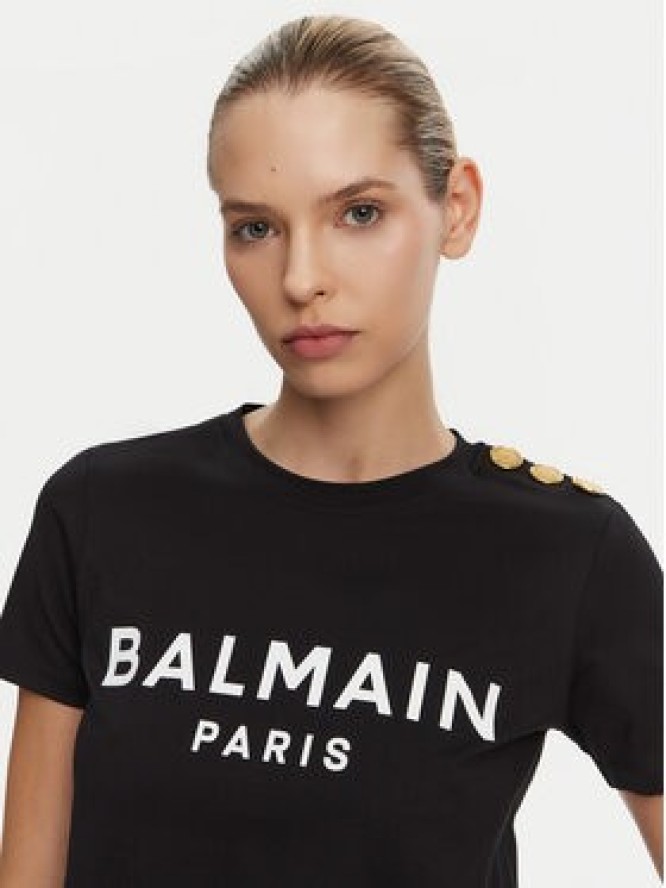 Balmain T-Shirt BF1EF005BB02 Czarny Regular Fit