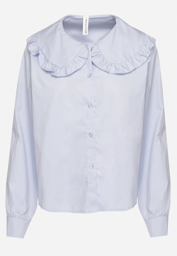 Niebieska Koszula z Bawełny Ozdobiona Kołnierzykiem Fulinea