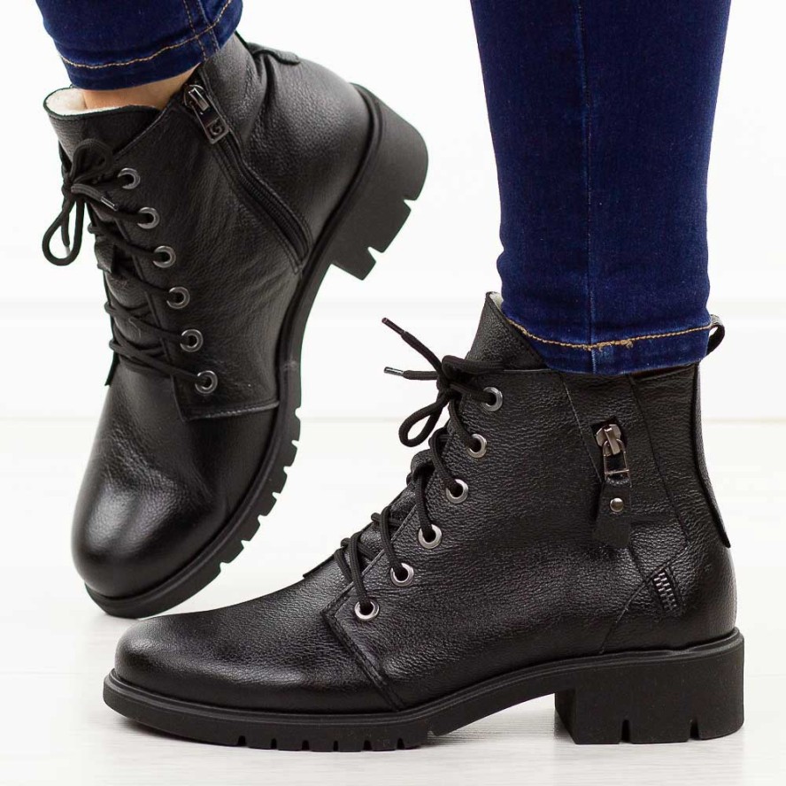 Czarne zimowe Polskie botki damskie Galant 3343