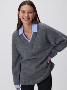 Sweter z koszulowym kołnierzem - szary