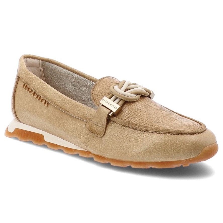 Półbuty damskie Hispanitas, ze skóry naturalnej wsuwany krój metalowa ozdoba na podbiciu, beżowe, HV264662 Bolero-V26 Desert