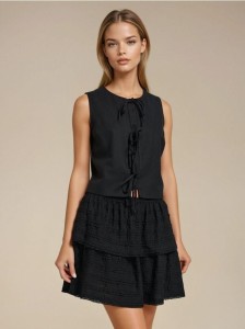 Spódnica midi z podwójną falbaną - czarny