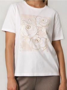 Bawełniana koszulka z nadrukiem - kremowy