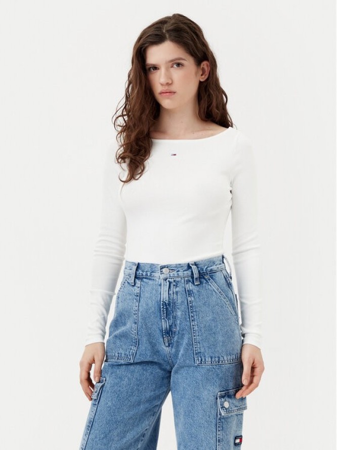 Tommy Jeans Bluzka DW0DW21350 Écru Slim Fit