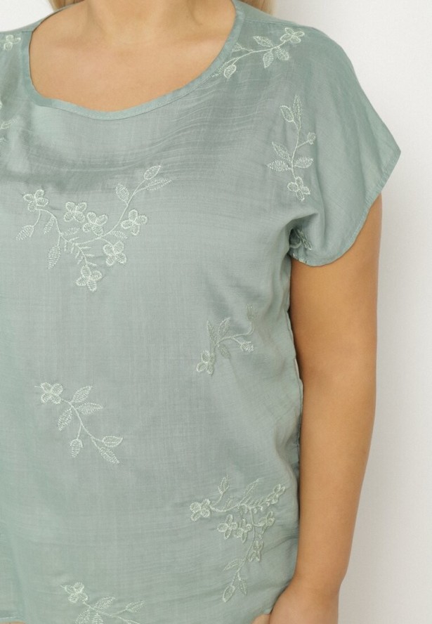 Zielona Bluzka z Krótkim Luźnym Rękawem Mepola