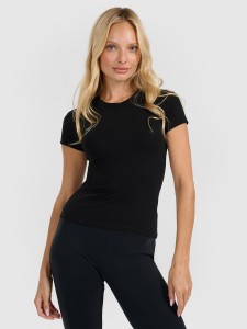 4F T-shirt slim gładki damski - czarny XL