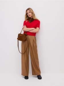 Spodnie z imitacji skóry - brązowy