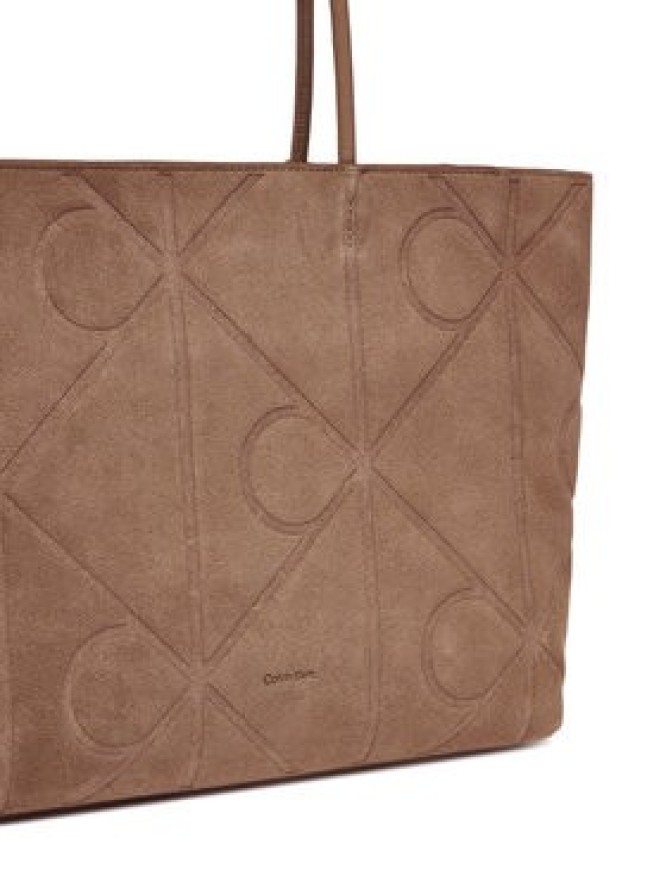 Calvin Klein Torebka Emblem Aop Embossed Suede Tote LV04F3334G Beżowy