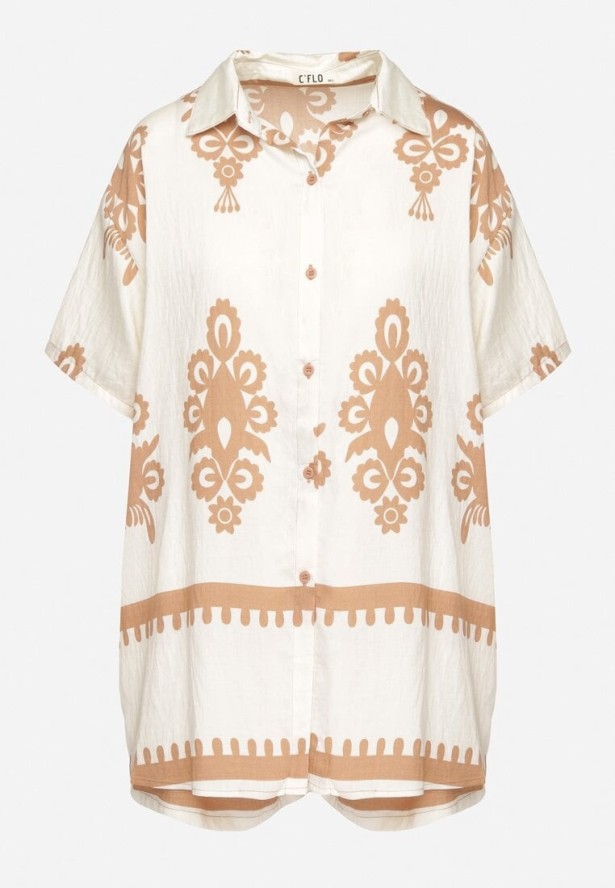 Jasnobeżowy Komplet w Stylu Rustykalnym Koszula i Szorty Tosmire