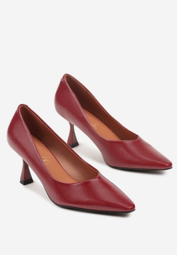 Bordowe Klasyczne Czółenka Vices na Klepsydrowym Obcasie ze Skórzaną Wkładką Dodvira