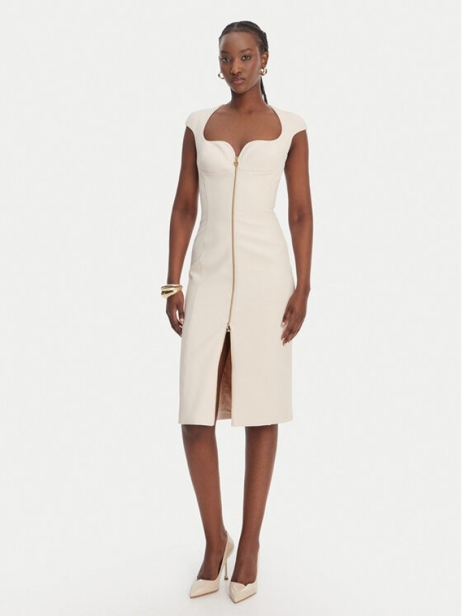 Elisabetta Franchi Sukienka koktajlowa AB-900-61E2-V430 Écru Regular Fit