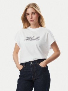 KARL LAGERFELD T-Shirt Rhinestone B4W17048 Biały Relaxed Fit
