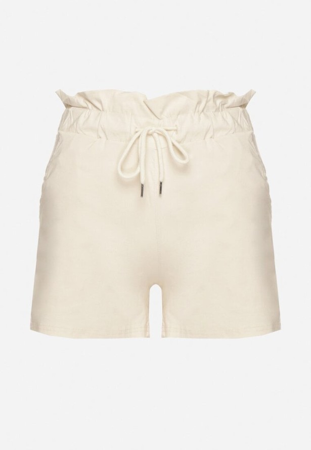 Jasnobeżowe Szorty z Bawełną z Wysokim Stanem Ozdobione Falbanką i Sznurkiem Acreria