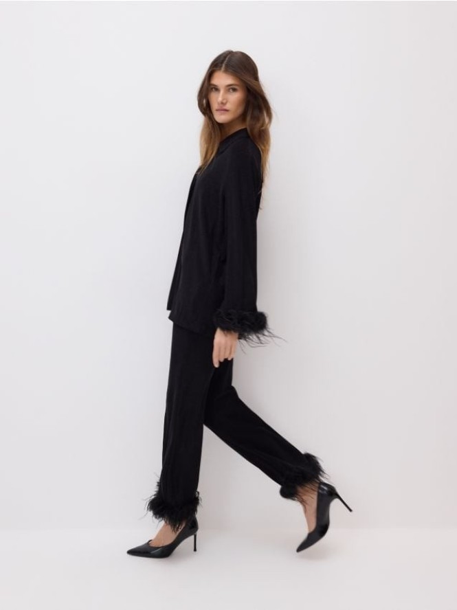 Spodnie z piórami - czarny