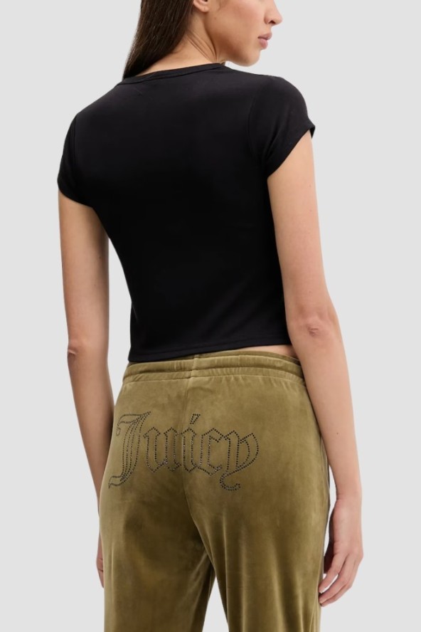JUICY COUTURE Czarny damski t-shirt Capped Baby Sleeve, Rozmiar M