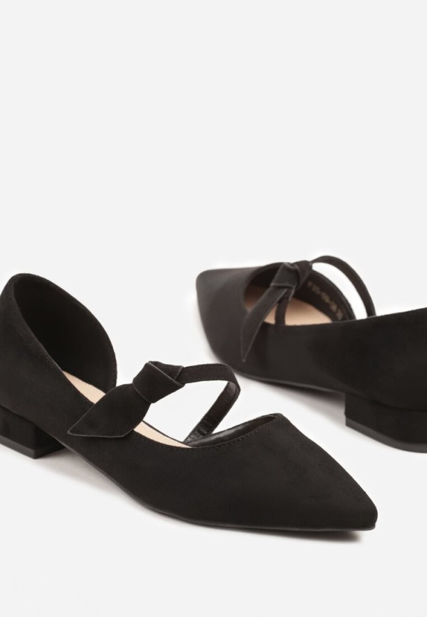 Czarne Czółenka Vices na Płaskiej Podeszwie ze Skórzaną Wkładką z Supełkiem Liliarine