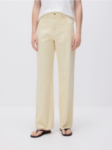 Jeansy wide leg w prążek - żółty