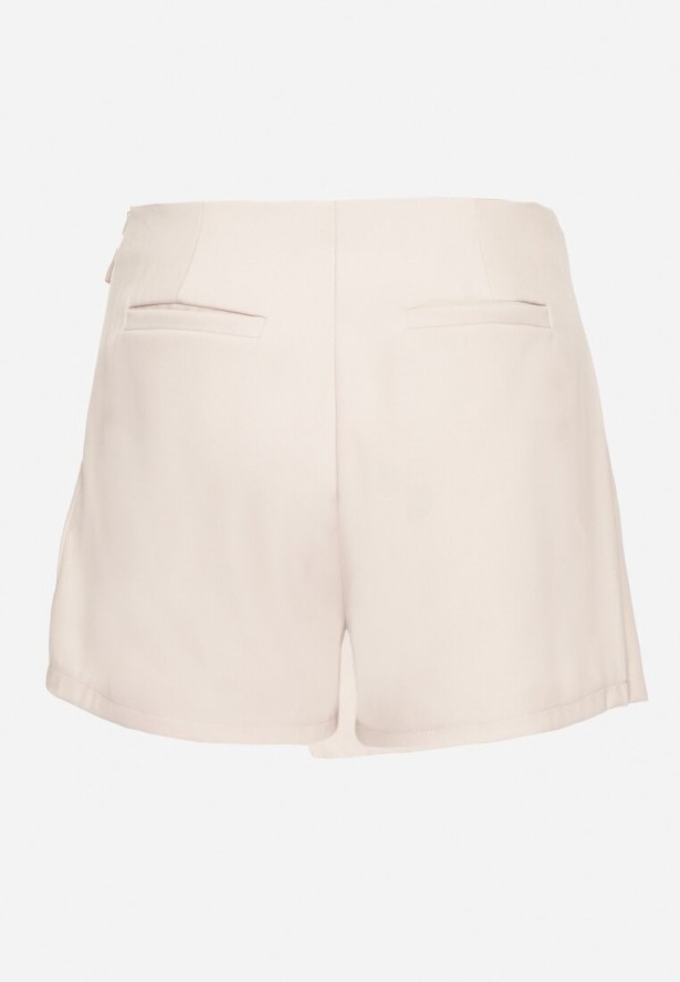 Jasnobeżowe Spódnico-Szorty z Wysokim Stanem Ozdobione Paskiem z Klamrą Nonavia