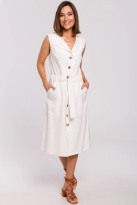 Sukienka koszulowa na lato szmizjerka z paskiem ecru