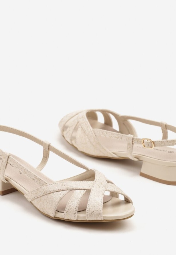 Beżowe Sandały z Wkładką ze Skóry Naturalnej i Ozdobnymi Paskami Tulwia