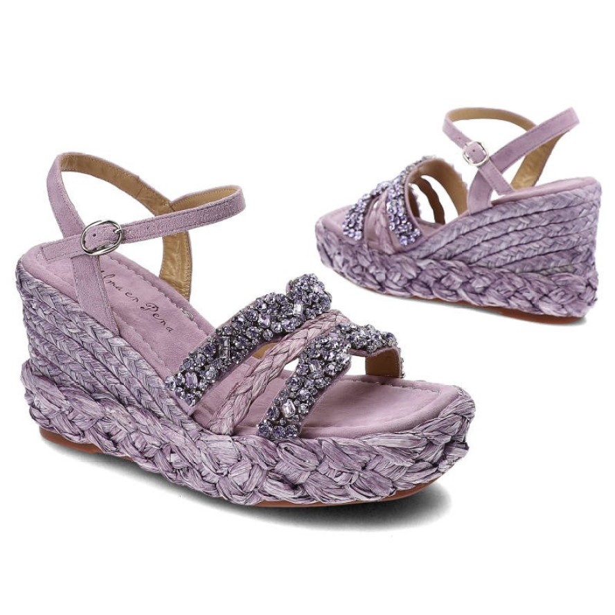 Fioletowe Sandały Alma En Pena Stylowe Buty Na Koturnie